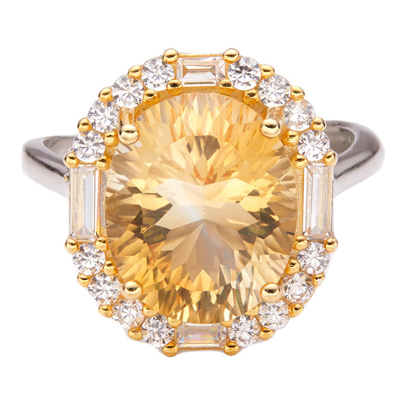 Wholesale Sterling Silver Natural Yellow Amethyst Colored Gemstone Ring